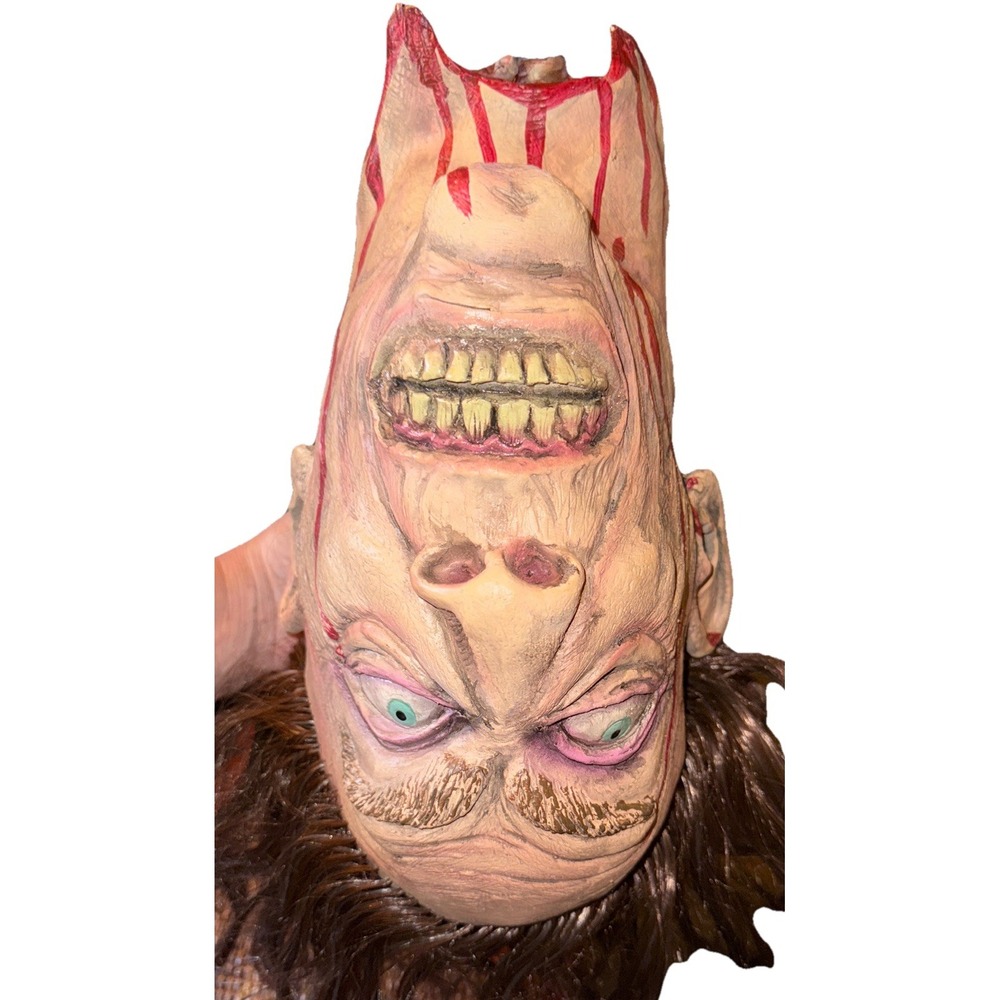 Hanging Severed Head Prop Gory Creepy Halloween Decor Brown Hair Bloody 13"